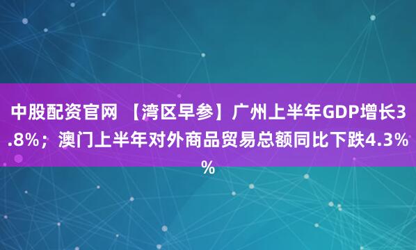 中股配资官网 【湾区早参】广州上半年GDP增长3.8%；澳门上半年对外商品贸易总额同比下跌4.3%